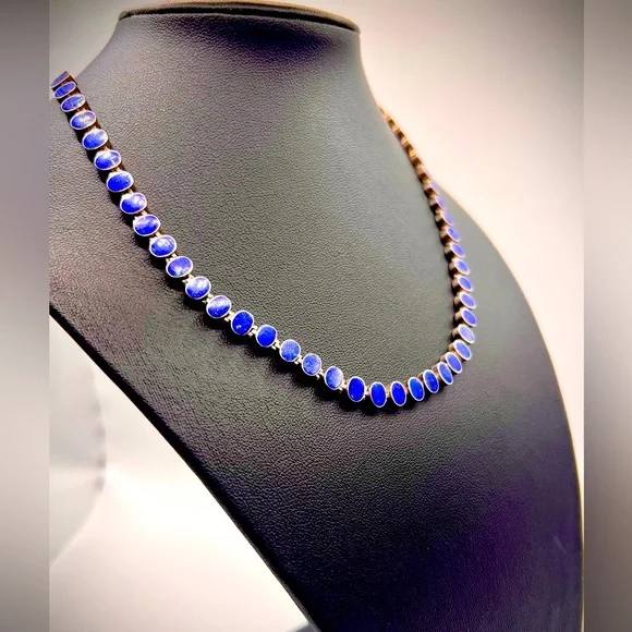 Stunning Chilean Designed 980 Pure Silver Necklace with Blue Stunning Chilean Designed 980 Pure Silver Necklace with Blue
